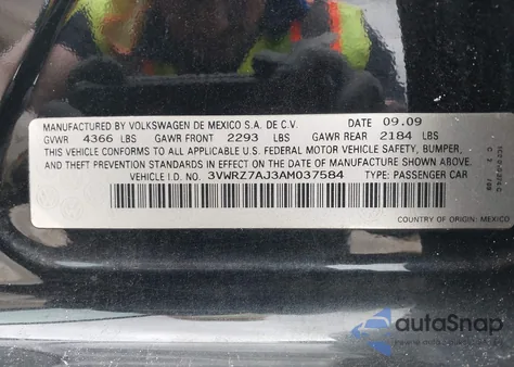 2010 Volkswagen Jetta Se z USA, uszkodzony, nr VIN 3VWRZ7AJ3AM037584